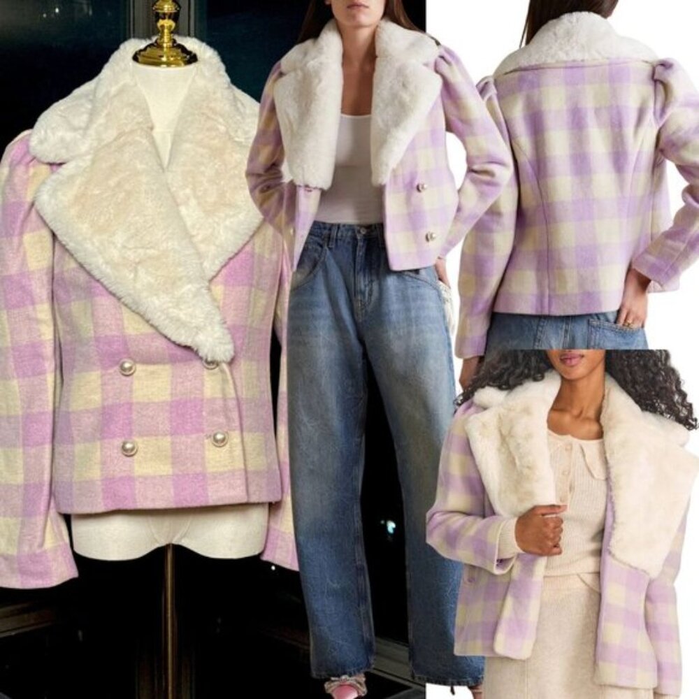 🆕 LOVESHACKFANCY 🧿 NWOT Dumont Faux Fur Collared Jacket, Lavender - Sz S